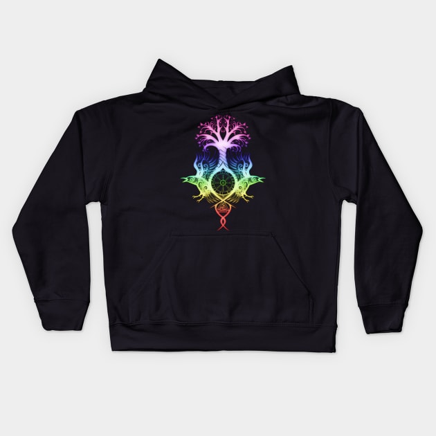 Ygdrassil with Huginn & Muninn [Rainbow] Kids Hoodie by Night-Artist